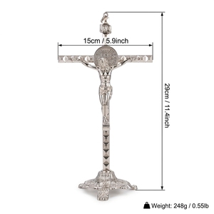 Cruz de San Benito de Metal HT de 29 cm, Soporte Plateado para la Cruz de Jesucristo, Regalos Religiosos Católicos, Decoración para Mesa de Oración o Altar - Product Image 2