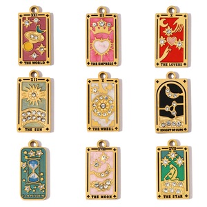 Dijes de Acero Inoxidable Chapados en Oro con Esmalte y Circonita, Diseño de Cartas del <span class=keywords><strong>Tarot</strong></span>, Emperatriz del Mundo, Amantes del Sol, para Collares y Pulseras - Product Image 1