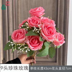 Ramo de Rosas Artificiales de Seda de Nueve Cabezas, Decoración Realista para Bodas, Accesorios de Fotografía - Product Image 4