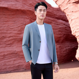 Men's Slim Fit Suit Jacket Thin Breathable Round Hem <b>Work</b> Wear - Product Image 2