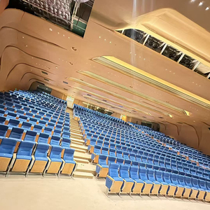 Silla de Auditorio de Diseño Moderno con Estructura Metálica y Tablero de Escritura Plegable, Tapizada en Tela Azul, para Teatro, Oficina, Escuela, Hospital - Product Image 1