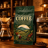 Sachet d'emballage pour café de détail, imprimé sur mesure, en PE de qualité alimentaire, refermable, avec fond plat