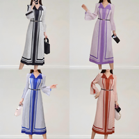 Robe plissée modeste pour femmes, robe décontractée simple de couleur unie avec ceinture, vente en gros, mode élégante, taille unique