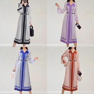 Robe plissée modeste pour femmes, robe décontractée simple de couleur unie avec ceinture, vente en gros, mode élégante, taille unique - Product Image 5