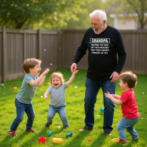 Grand-père aidant les enfants à faire la bizarrerie, t-shirt à manches longues - Product Image 1