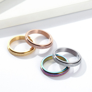 Instagram-worthy pearl sand <b>titanium</b> steel rotating <b>ring</b>, unisex, simple and elegant, suitable for weddings and proposals, whole - Product Image 1