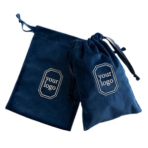 Sac à cordon en velours personnalisé, broderie dorée, sac cadeau en velours bleu marine, petites pochettes à bijoux, vente en gros en vrac, directement de l'usine - Product Image 1