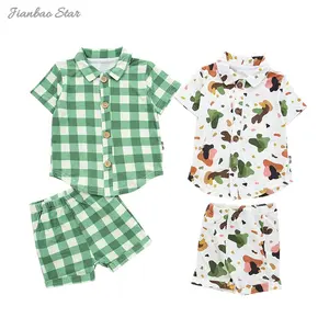 New Printing Custom Spring Autumn Baby Pajamas Sets Bamboo Spandex New Born Baby Boys 2 Piece Set Baby Clothes Set