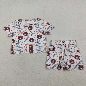 Conjunto de Camiseta y Pantalones Cortos con Estampado de Lazos de Equipos Universitarios de Fútbol Americano para Niñas, Estilo Veraniego, Moda para Hermanas, Borde Festoneado, RTS Boutique - Product Image 4