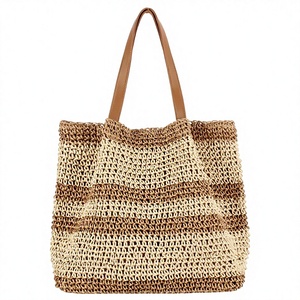 New High-end Large-capacity Woven <b>Square</b> Bottom Two Stripe Shoulder Seaside Vacation Daily Casual All-match Women's Tanjing - Product Image 1