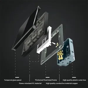 Đen Tempered Glass Tường Đèn chuyển đổi, uk13a Loại C USB ổ cắm điện, 1gang2way tốc độ 220V chuyển đổi điện ổ cắm Bảng điều chỉnh - Product Image 4