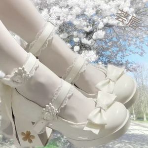 Lolita Platform Shoes Pink PU <b>Closed</b> <b>Toe</b> With Lace And Flower Detail Spring Women's Height Increasing <b>Chunky</b> <b>Heels</b> - Product Image 3