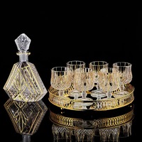 Ensemble de carafe à whisky en cristal avec bordure dorée de luxe, verres et plateau métallique pour bar à domicile, cadeau de mariage, style européen, vaisselle élégante