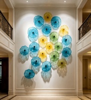 Assiettes murales en verre soufflé multicolores, décorations murales artistiques pour salon, art mural en verre de Murano pour hall à haut plafond