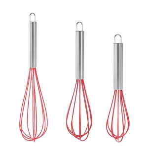 BuyTuy Batteur à œufs en acier inoxydable rouge de 10 pouces, fouet manuel en silicone pour la pâtisserie, le mélange de gâteaux, la préparation de la pâte, outil de cuisine - Product Image 4