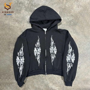 Hoodie Homme Personnalisé OEM en Coton, Coupe Boxy Courte, Zippé, Effet Délavé Acide, Grammage Lourd, Style Vieilli, Coupe Oversize - Product Image 1