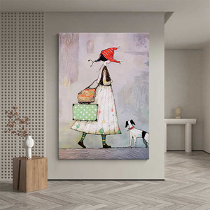 Cartoon Puppy Abstract Figure Oil Painting Hand Painted Wall <b>Art</b> For Entryway Living Room Decor - Product Image 1