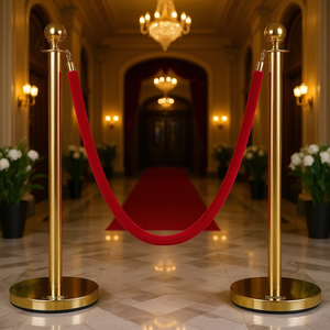 Juego de postes de terciopelo Vevor con cuerda, de acero inoxidable dorado, de 1,5 m, barrera roja para control de multitudes para teatros y bodas - Product Image 2