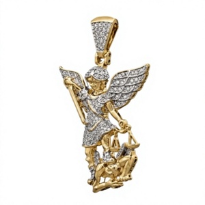 Gold Plated <b>Angel</b> Demon Pendant Necklace Micro Pave Zircon Hip Hop Brass <b>Charm</b> Unisex Gift Jewelry - Product Image 4