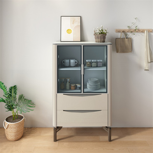 Sang trọng Bắc Âu belgium Trắng be đồ nội thất gia đình ăn uống tủ cao hẹp Tủ đệm tủ với kính cường lực - Product Image 5