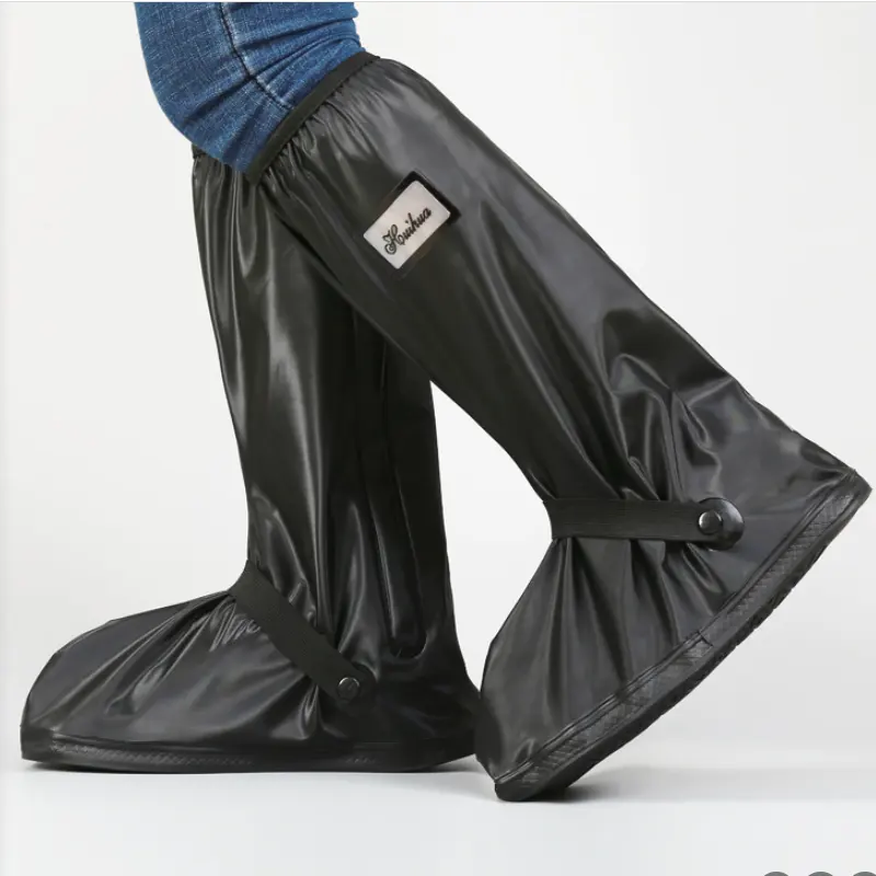 Yeniden yüksek çizmeler yağmurlu ayakkabı kapağı su geçirmez PVC motosiklet yağmur dişli çizme körüğü ile ayakkabı koruyucu yan fermuarlı