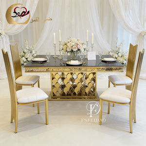 Juego de Mesa de Comedor de Lujo con Tapa de Cristal y Base de Escamas de Pescado Doradas, 6 Sillas, Moderno, para Exteriores, Hotel, Restaurante - Product Image 3