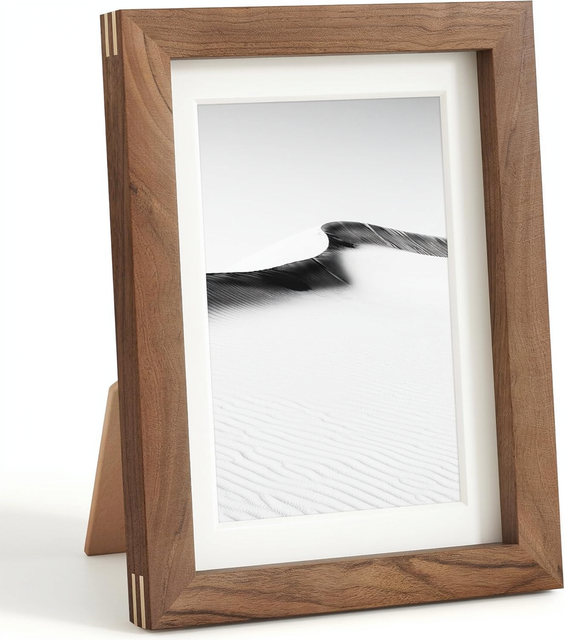 5x7 Natural Walnut Wood Minimalist Matted Vertical Textured HD Tempered Glass Photo Collage Frame for Wall Tabletop