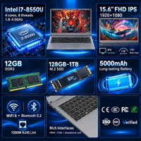 Ordinateur portable personnalisable de 15,6 pouces, processeur Intel Core i7 8550U intégré, 12 Go de RAM, clavier rétroéclairé, batterie 5000 mAh, système d'exploitation Windows 10/11