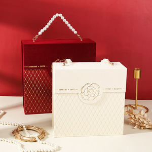 Boîte cadeau vide de style petit format à main en or camélia avec estampage perlé, boîte de <span class=keywords><strong>mariage</strong></span>, boîte d'emballage - Product Image 2