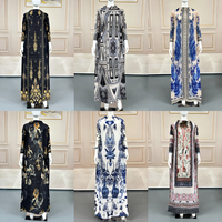Abaya de Dubaï en gros, robe plissée élégante noire à motifs floraux pour femme, robe décontractée ample type kaftan pour l'Aïd, ODM OEM