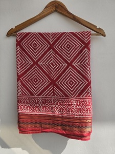 Premium Zari Hand Block Printed <b>Sarongs</b> Red Bagru Cotton Pareo, Reversible & Eco-Friendly Women’s Beachwear - Product Image 4