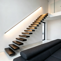 Kits d'escaliers flottants, design d'escalier en bois, escalier intérieur avec garde-corps en verre, marches d'escalier modernes
