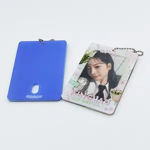 Kore sevimli topu zincir çift taraflı baskı kart sahibi ile bts çerçeve akrilik fotoğraf kartı tutucular anahtarlık