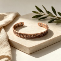 Brazalete Abierto con Patrón de Gran Muralla China, Brazalete Terapéutico de Cobre Rojo con Energía Magnética, Ajustable, Regalo para Hombres y Mujeres