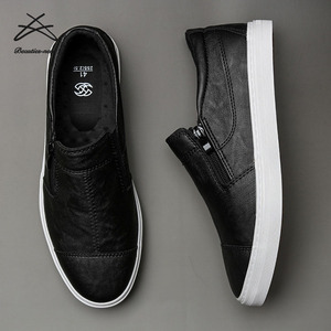 Men's PU Leather <strong>Sneakers</strong> Slip on Loafers Shoes Man Flat Shoes <strong>Zip</strong> Casual Walking <strong>Sneaker</strong> Loafer - Product Image 4