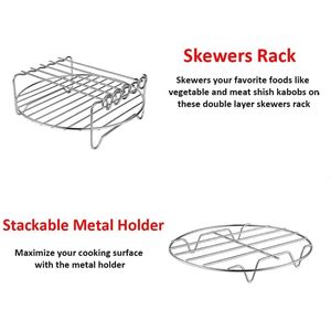 Accesorios para freidora de aire, estante para asar de doble capa con <span class=keywords><strong>pinchos</strong></span>, cesta de acero inoxidable para herramientas y accesorios de cocina - Product Image 2