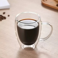 Tasses à café et à thé à double paroi isolées, tendance, rondes, transparentes, pour le petit-déjeuner, le lait, l'eau, vente en gros