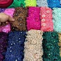 Dentelle de Mariée Broderie Fleur 3D de Haute Qualité avec Strass, Garniture en Dentelle Perlée Multicolore et Paillettes pour Robe