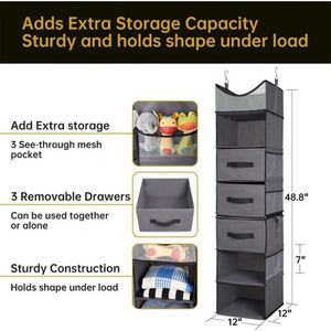 Seven Tier Gray Non-Woven Fabric Combined <b>Wardrobe</b> Hanging Drawer Organizer with 3 Side Pockets - Product Image 5