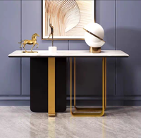 Table d'entrée moderne de luxe léger en métal ultra-étroite avec plateau en ardoise et marbre pour appartement, hôtel et maison