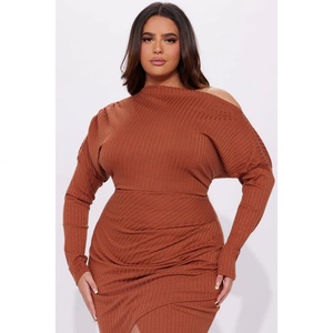 Nuevos Productos Exclusivos: Vestido Maxi Casual de Invierno para Mujer con Estilo Personalizado, Acanalado, con Abertura Grande y Fruncido - Product Image 4