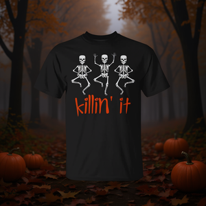 T-shirt Halloween squelette dansant, design Killin It, col rond noir, taille adulte - Product Image 3