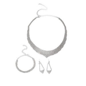 Parure Collier, Boucles <span class=keywords><strong>d</strong></span>'Oreilles et Bracelet Ultra-Brillante pour Femme, en Cristal et Strass Incrustés de Diamants, Plaqué Or, Forme en U, pour la Clavicule - Product Image 5