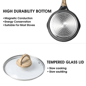 JEETEE Série Marbre 6 pièces Ensemble de casseroles et de plats de style allemand en aluminium moulé sous pression antiadhésif Induction avec couvercle en silicone - Product Image 4
