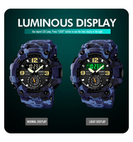 Montre-bracelet numérique pour homme avec chronographe, affichage LED de la date, calendrier complet, chronomètre sportif, verre chinois, bracelet en PU, étanche