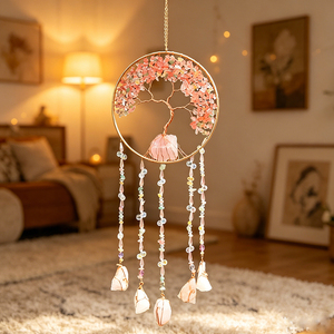 Acchiappasogni in Cristallo Naturale Grezzo, Rete Intrecciata a Mano, Campanelli a Vento, Stile Nordico, Decorazione per la Stanza - Product Image 2