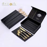 Juego de Cubiertos SANOSH Retro Royal de 24 Piezas para 6 Personas, Juego de Cubiertos Dorados con Tenedores, Cucharas y Cuchillos de Acero Inoxidable para Cocina y Hotel