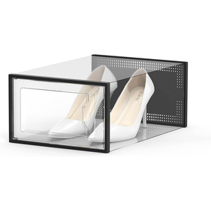 Large <b>Stackable</b> Rectangle Clear PP Plastic Modern Foldable Eco-Friendly White/Black Shoe <b>Storage</b> Box 6-10L Capacity Women Men - Product Image 2
