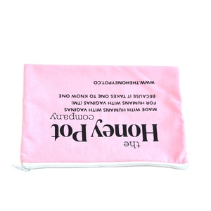 Sac de rangement cosmétique en coton doux rose à fermeture éclair, impression personnalisée double face - Product Image 6