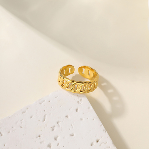 Bague ouverte élégante pour femme en acier inoxydable, motif lignes tressées, triple placage <span class=keywords><strong>or</strong></span> <span class=keywords><strong>18</strong></span> <span class=keywords><strong>carats</strong></span>, pour usage quotidien - Product Image 5